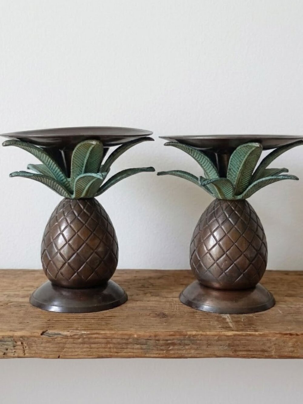 Vintage Brass Pineapple Candle Holders Pair Pillar or Taper Candlesticks Coastal